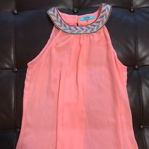 Coral/pink Tank Top with Beaded Collar